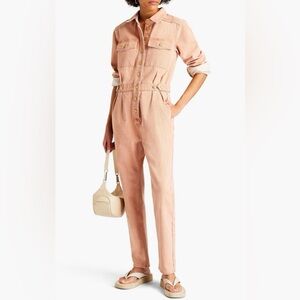 New Triarchy Denim Button Down Jumpsuit Romper Cinched Waist Option Stonewashed